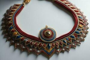 AI generated Necklace with a pattern on a white background, close-up. generative ai photo