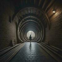 AI generated Man in a dark tunnel. generative ai photo