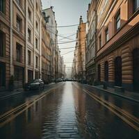AI generated Street in the old town of St. Petersburg, Russia. Long exposure. generative ai photo