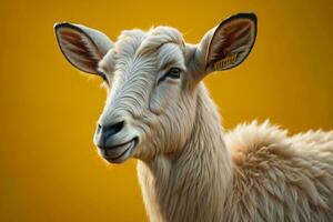 AI generated Portrait of a goat on a yellow background. Close-up. ai generated photo