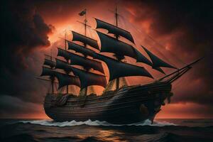 AI generated Sailing ship in stormy sea, generative ai photo