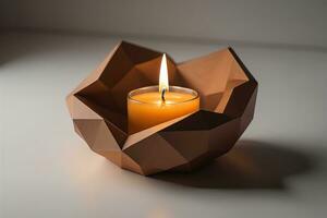 AI generated Creative burning candle on a wooden background. ai generative photo