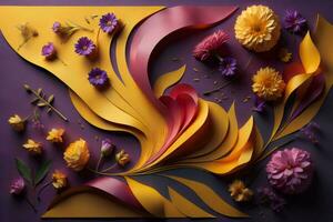 AI generated abstract background with flowers and leaves in yellow and orange colors. generative ai photo