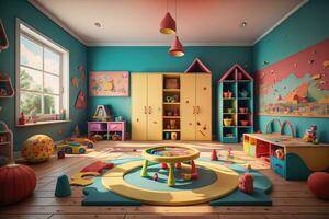 AI generated Children's room with toys. generative ai photo