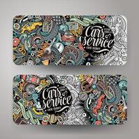 Cartoon cute colorful vector hand drawn doodles automotive banners