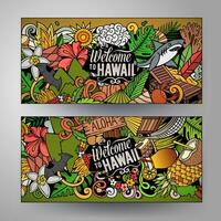 Cartoon cute colorful vector doodles Hawaii banners