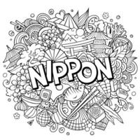 Japan Nippon hand drawn cartoon doodles illustration. Funny travel design. vector