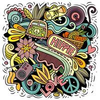 Hippie hand drawn vector doodles illustration