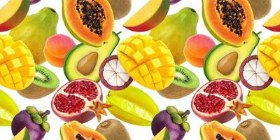 Tropical fruits seamless pattern. Falling exotic fruits isolated on white background photo