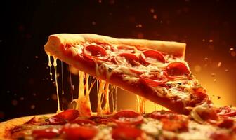 AI Generated Italian pizza slice over dark background with copy space photo