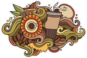 Coffee hand drawn cartoon doodles illustration. Funny beverage design. vector