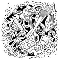 Art vector doodles illustration. Artist elements and objects cartoon background.