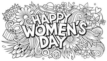 Happy Womans Day hand drawn cartoon doodles illustration. Funny holiday design. vector