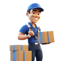 AI generated Man delivering package box, 3d design. Suitable for ecommerse and business png