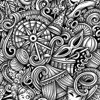 Amusement Park vector hand drawn doodles seamless pattern.