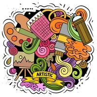 Art vector doodles illustration. Artist elements and objects cartoon background.