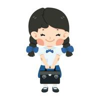 Happy girl student wearing uniform and bag education thailand school vector