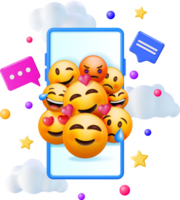 3d conjunto de emoticones en teléfono inteligente png