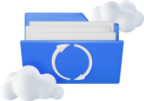 3D Blue Folder in Clouds with File Sync Icon png