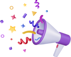 3D Megaphone with Colorful Confetti. png