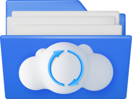 3D Blue Folder in Clouds with File Sync Icon png