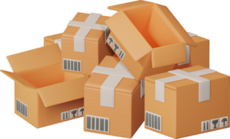 3D Stack of Cardboard Boxes png