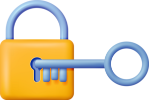 3D Yellow Padlock with Key png