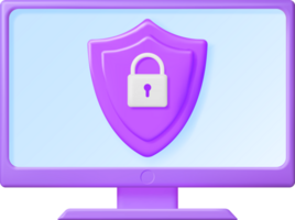 3D Desktop Computer with Shield Lock on the Screen png