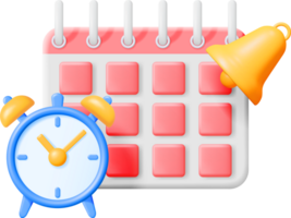 3D Calendar with Clock and Bell Alert png