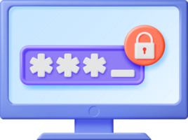 3D Computer with Shield Lock and Password png