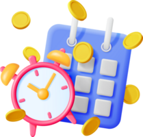 3D Clock, Calendar and Golden Coins png