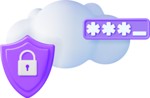 3D White Cloud with Locked Padlock and Password png