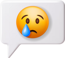 3D Yellow Sad Crying Emoticon in Speech Bubble png