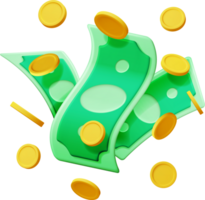 3d dollaro banconota e oro moneta png