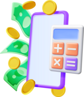 3D Smartphone with Money and Calculator. png