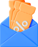 3D Coupon with Percent Symbol in Envelope png