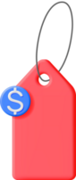 3d vermelho tag com corda e dólar placa png