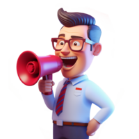 AI generated A man in an office uniform giving good news using a megaphone, 3d design. Suitable for business and education png