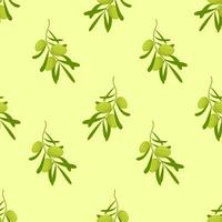 Olive seamless pattern. decorative olive branch. Branches with green olives on white background. For labels, packaging or fabric. vector