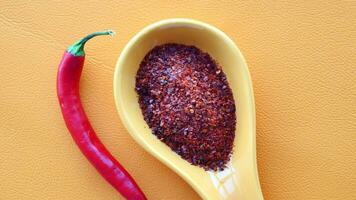 chili flakes in a bowl on table video