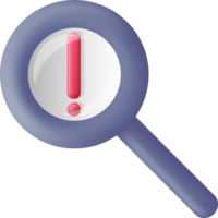 3D Magnifying Glass and Exclamation Mark png