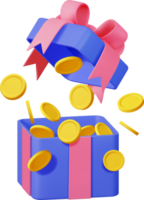 3D Open Gift Box Full of Gold Coins png