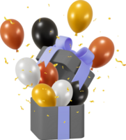 3d dunkel glänzend Geschenk Box mit Ballon funkeln png