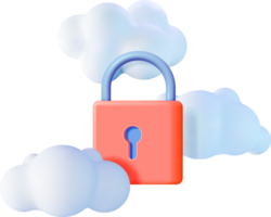 3d White Cloud with Locked Padlock png