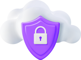 3D White Cloud with Locked Padlock. png