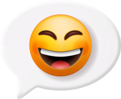 3D Yellow Laugh Emoticon in Speech Bubble png