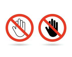 Forbidden sign with stop hand glyph icon. Signs off limits. Vector stop sign icon. No entry prohibition. Do not touch icon.