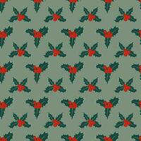 Seamless pattern of holly sprigs. Christmas symbol. Vector illustration for textiles, wrapping paper, flyers, posters, web content.