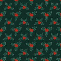 Seamless pattern of holly sprigs. Christmas symbol. Vector illustration for textiles, wrapping paper, flyers, posters, web content.