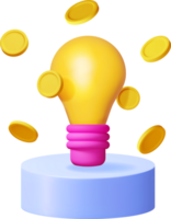 3D Light Bulb with Golden Coins on Podium png